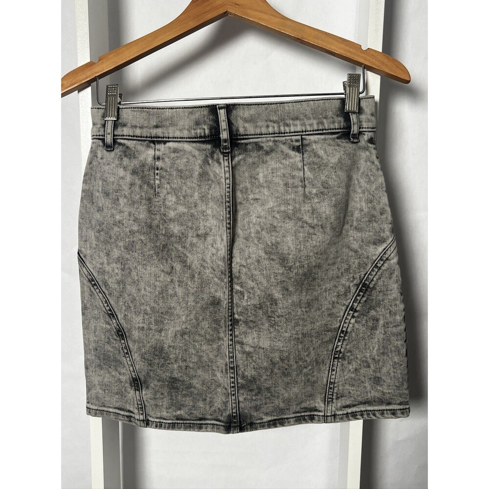 Express Mini Skirt Denim Black Wash Distressed High Rise Stretch Y2K Women 6 NEW - Picture 9 of 15